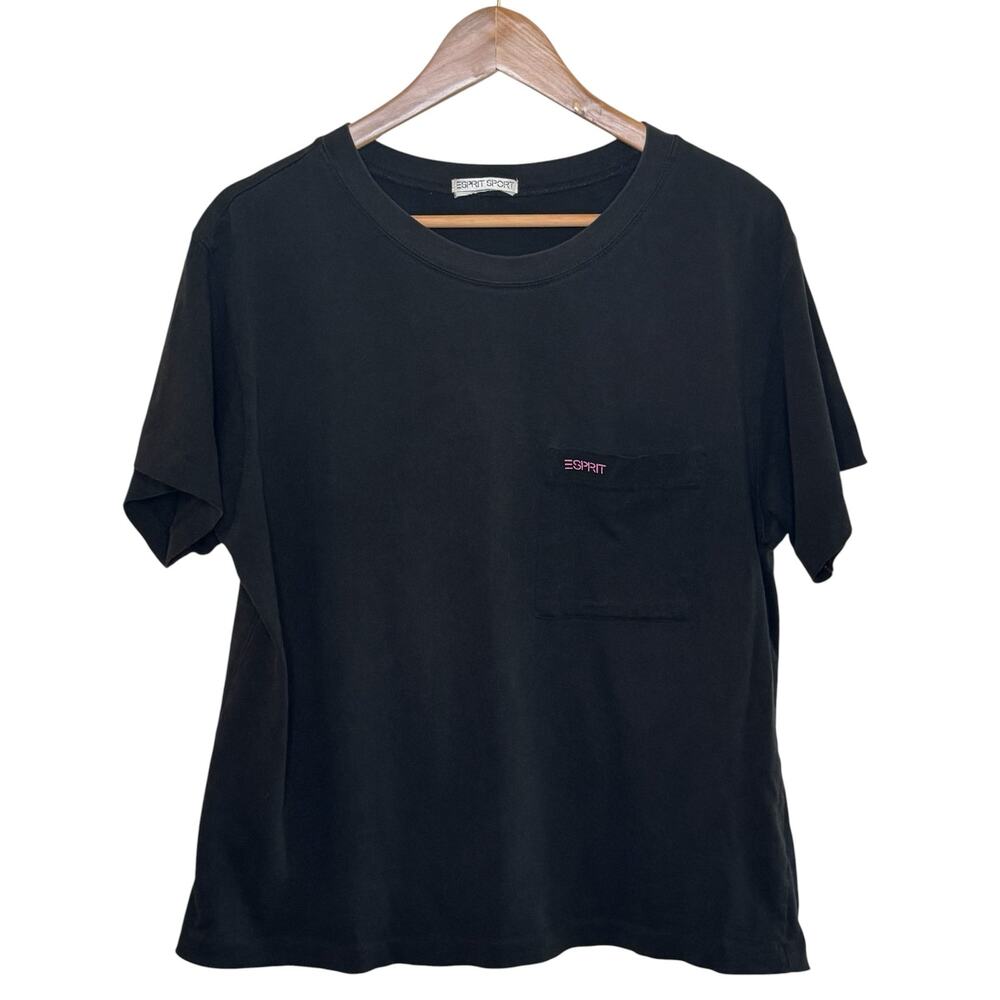 1980's Esprit Sport Black Pink Logo Pocket T-Shirt Vintage